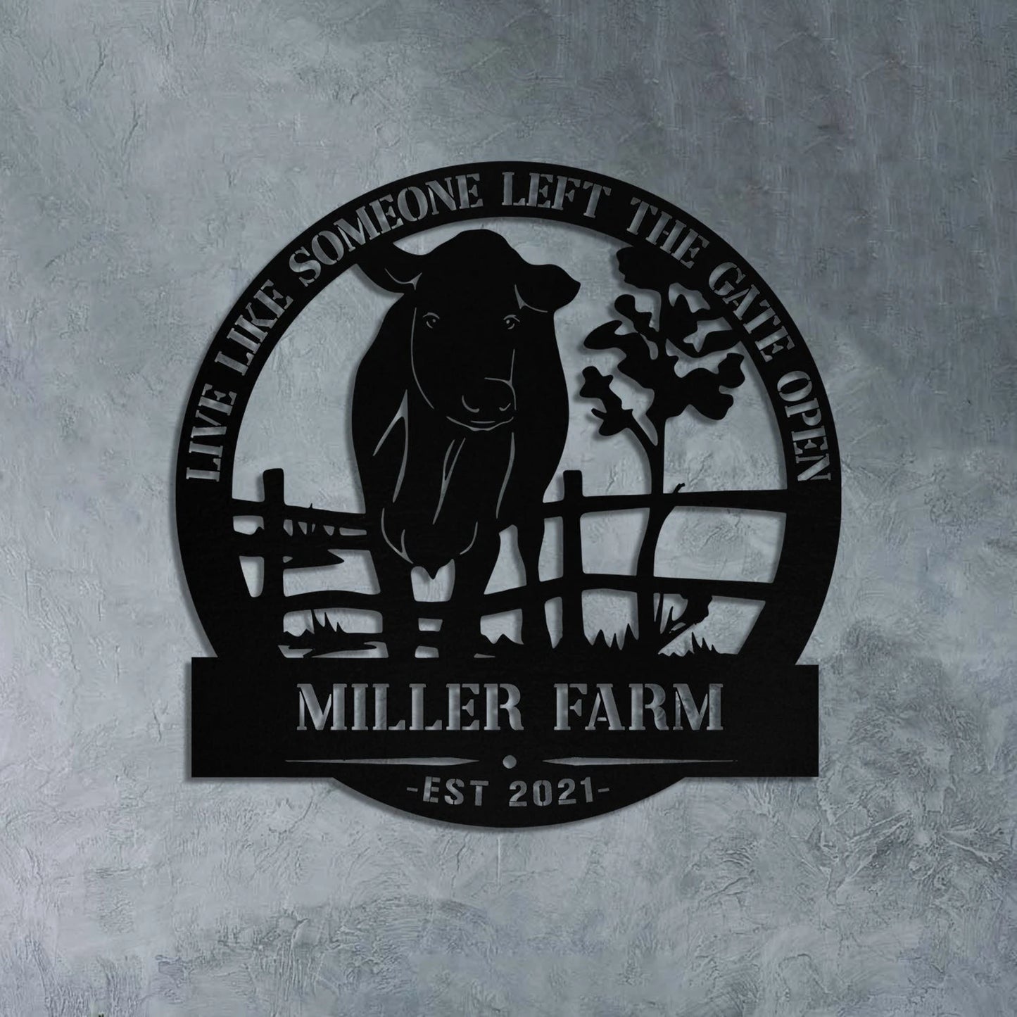 Metal Farm Sign Cow Cattle Monogram, Custom Outdoor Entry Road, Front Gate, Wall Decor Gift, Metal Laser Cut Metal Signs Custom Gift Ideas