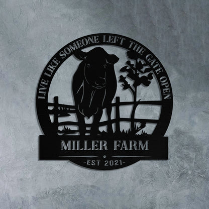 Metal Farm Sign Cow Cattle Monogram, Custom Outdoor Entry Road, Front Gate, Wall Decor Gift, Metal Laser Cut Metal Signs Custom Gift Ideas