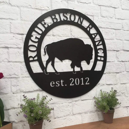 Bison Metal Ranch Sign, Cut Metal Sign, Metal Wall Art, Metal House Sign Laser Cut Metal Signs Custom Gift Ideas