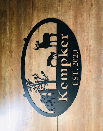 Metal Farm Sign , Deer And Barn Personalized Family Name Metal Sign Housewarming Gift wedding Gift Personalized Gift Metal Wall Art, Laser Cut Metal Signs Custom Gift Ideas