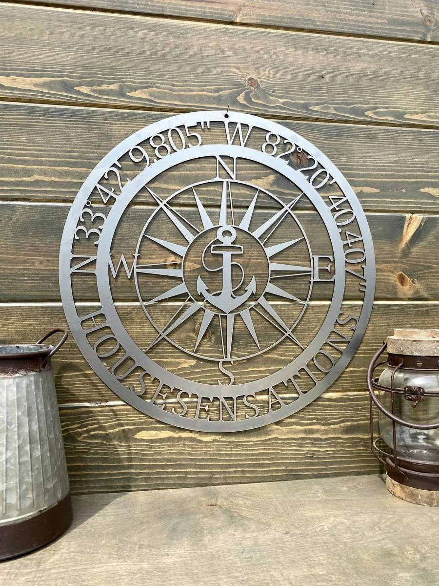 Gps Anchor With Name Compass Custom Metal Art, Cut Metal Sign, Metal Wall Art, Metal House Sign Laser Cut Metal Signs Custom Gift Ideas