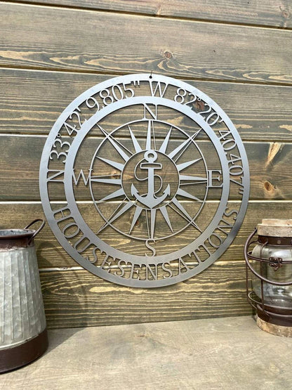Gps Anchor With Name Compass Custom Metal Art, Cut Metal Sign, Metal Wall Art, Metal House Sign Laser Cut Metal Signs Custom Gift Ideas