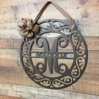 Fancy Schmancy Metal Monogram Front Door Wreath Monogram Door Hanger Door Wreath Personalized Family Last Name Sign