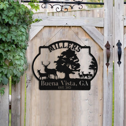 Personalized Family Name Deer Hunting Metal Sign, Custom Outdoor Farm, Wall Decor, Art Gift For Him, Metal Laser Cut Metal Signs Custom Gift Ideas