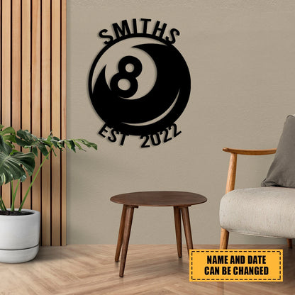 Customized Name And Est Date Billards Ball Metal Sign Laser Cut Metal Signs Custom Gift Ideas