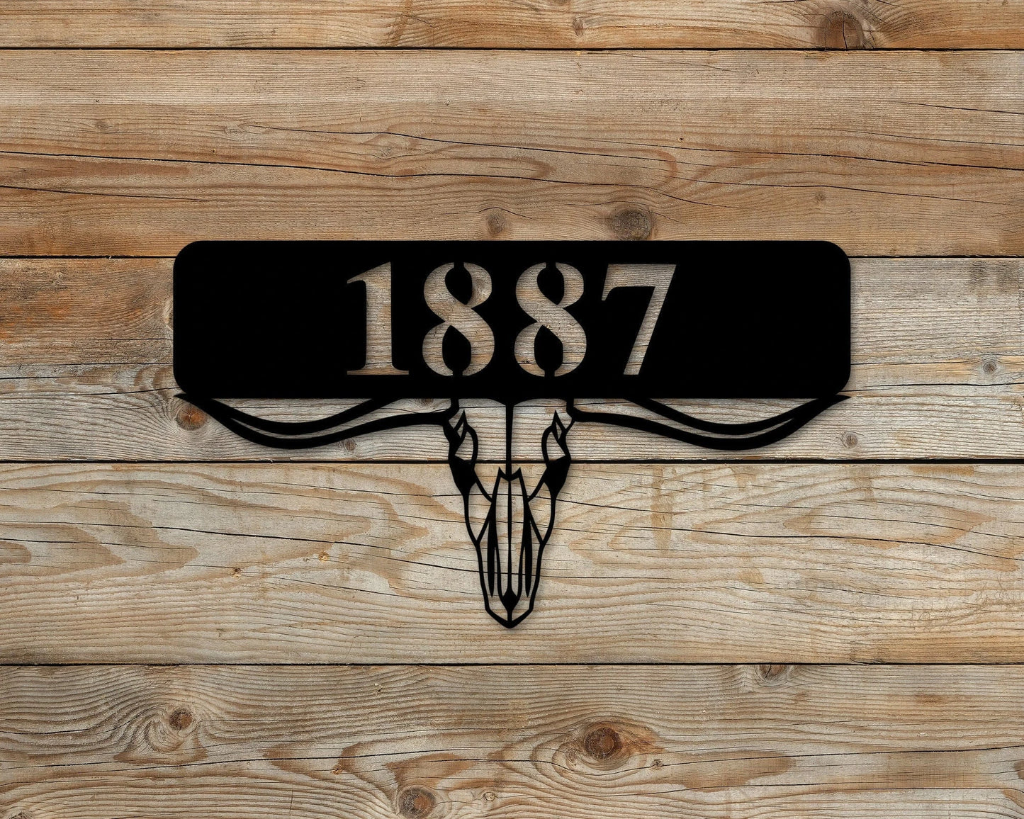 Cow Skull Wall Decor, Cow Skull Address Sign, Texas Long Horn Skull, Rustic Wall Decor, Address Sign, Personalized Address Sign, Skull Sign, Laser Cut Metal Signs Custom Gift Ideas