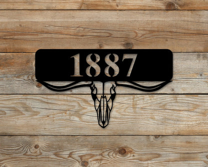 Cow Skull Wall Decor, Cow Skull Address Sign, Texas Long Horn Skull, Rustic Wall Decor, Address Sign, Personalized Address Sign, Skull Sign, Laser Cut Metal Signs Custom Gift Ideas