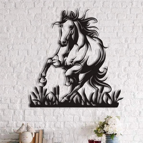 Crazy Horse Running Personalized Horse Metal Sign, Horseshoe Art, Western Decor, Initial Metal Sign, Housewarming Gift, Farmhouse Decor Metal Wall Art, Metal Laser Cut Metal Signs Custom Gift Ideas