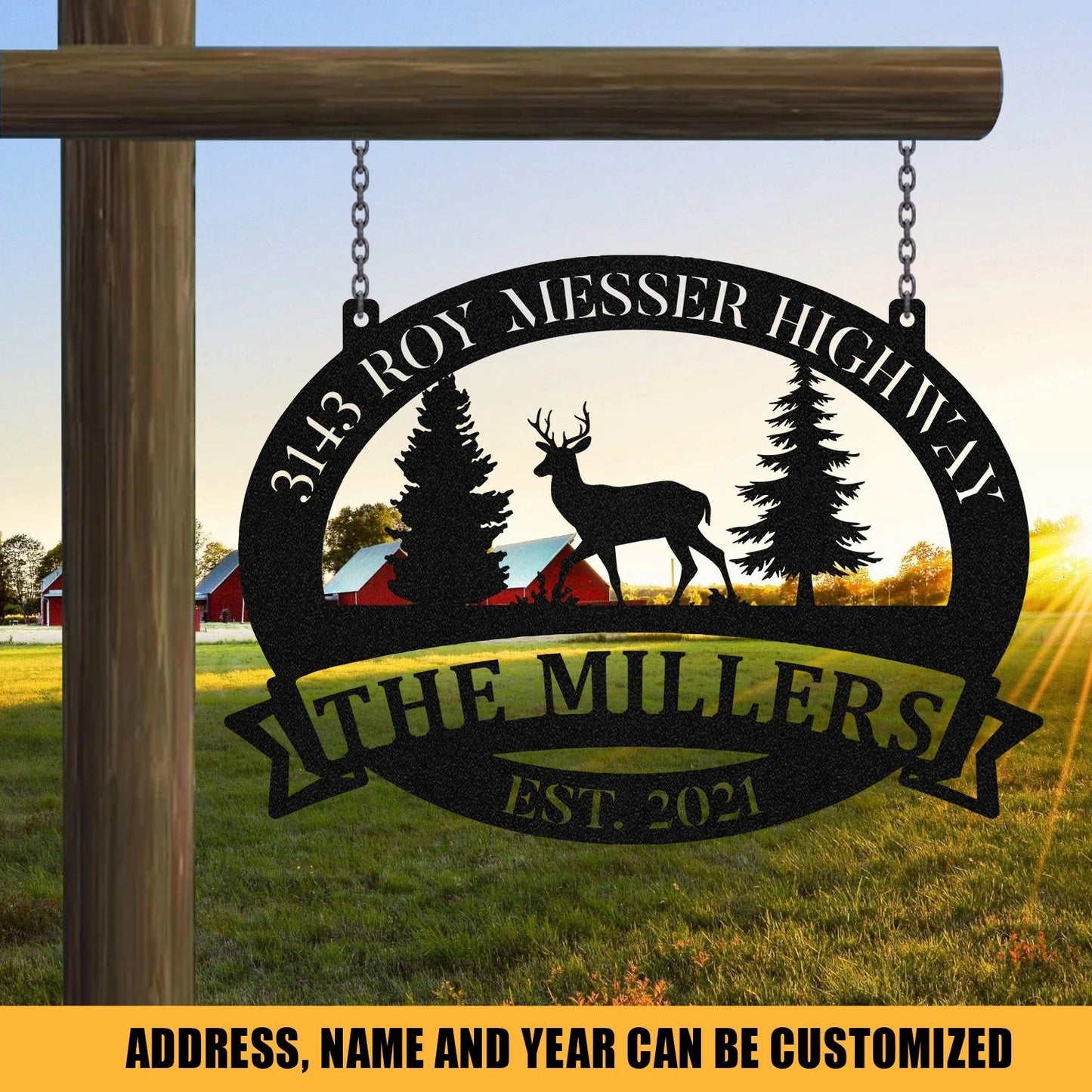 Personalized Family Name Deer Hunting Hunter Metal Sign Monogram, Wall Decor, Art Gift For Him, Metal Laser Cut Metal Signs Custom Gift Ideas