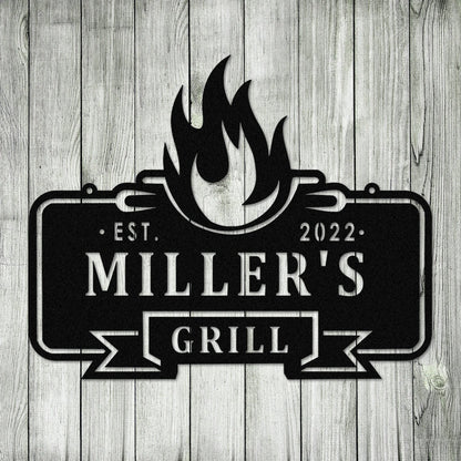 Personalized Family Name Bar Grill Metal Sign Monogram, Metal Laser Cut Metal Signs Custom Gift Ideas