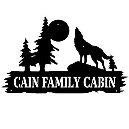Wolf Personalized Metal Sign, Wolf In Woods Cabin Sign, Family Name Howling Wolf Sign, Howling At The Moon Sign Laser Cut Metal Signs Custom Gift Ideas