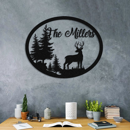 Personalized Family Name Deer Hunting Hunter Metal Sign Monogram, Custom Outdoor, Lodge, Camp, Wall Decor, Metal Laser Cut Metal Signs Custom Gift Ideas