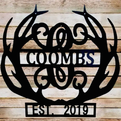 Personalized Gift For Him Deer Antler Wall Decor, Family Name & Established Date Sign, Monogram Hunter Gift Idea Laser Cut Metal Signs Custom Gift Ideas