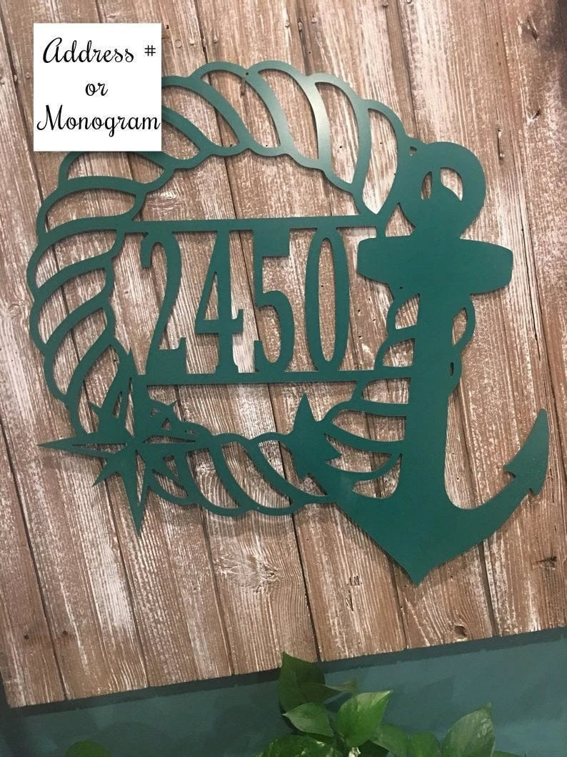 Nautical Decor Anchor Wall Hanger Custom, Personalized Monogram Or Address, Beach House Decor Sea Theme Gifts Laser Cut Metal Signs Custom Gift Ideas