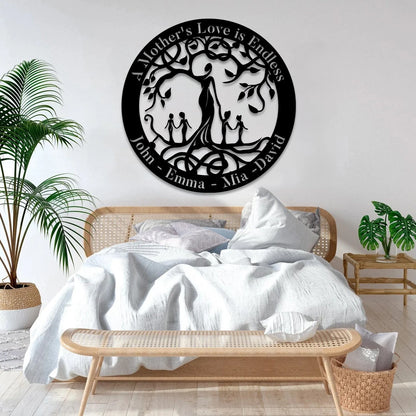 A Mother's Love Mom And Four Kids Tree Of Life Metal Sign, Mother's Day Gift Laser Cut Metal Signs Custom Gift Ideas