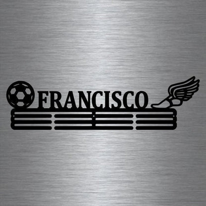 Soccer And Track Custom Name Medal Hanger Holder Display Rack Male 3 Rung, Cut Metal Sign, Metal Wall Art, Laser Cut Metal Signs Custom Gift Ideas