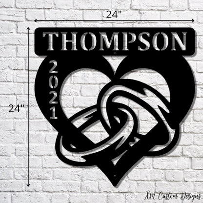 Personalized Wedding Decor, Customized Metal Wedding Rings Decoration, Last Name Sign, Year Married Wall Art, Couples Wedding Decoration Laser Cut Metal Signs Custom Gift Ideas