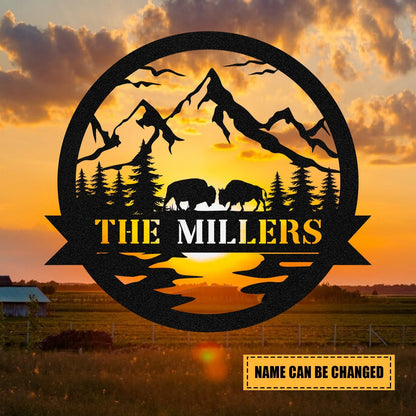 Personalized Name Bison Deer Hunting Hunter Metal Sign, Custom Outdoor Cabin, Lodge, Camp, Wall Decor, Art Gift For Him, Metal Laser Cut Metal Signs Custom Gift Ideas