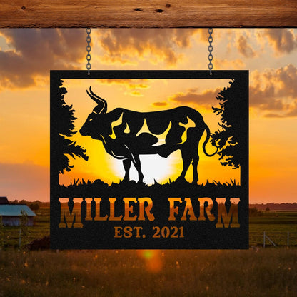Personalized Metal Farm Sign Bull, Custom Outdoor Farmhouse, Ranch, Stable, Wall Decor Art Gift, Metal Laser Cut Metal Signs Custom Gift Ideas