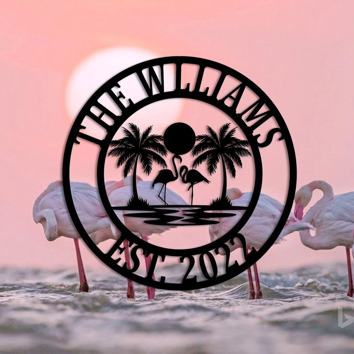 Personalized Name And Date Flamingo Metal Sign, Palm Art Laser Cut Metal Signs Custom Gift Ideas