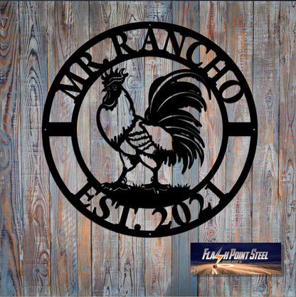 Rooster Farm Metal Sign, Cock, Custom, Farmer Sign, Personalized, Established, Plasma Cut Steel Sign, Metal Art, Farmhouse Laser Cut Metal Signs Custom Gift Ideas