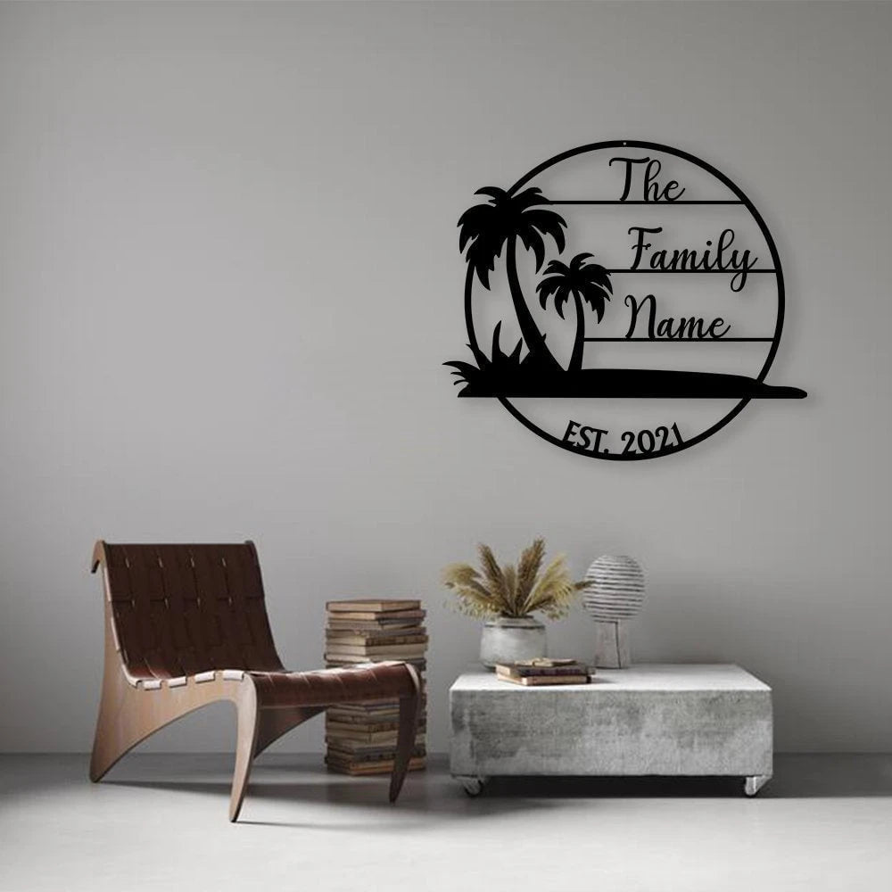 Personalized Family Pool Metal Sign, Beach Palm Tree, Swimming Pool Sign, Metal Beach House Sign, Family Vacation Metal Sign, Laser Cut Metal Signs Custom Gift Ideas