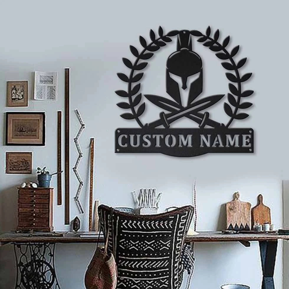 Personalized Spartan Warrior Monogram Metal Sign Art, Custom Spartan Warrior Metal Wall Art, Spartan Antler Decor, Housewarming Outdoor, Laser Cut Metal Signs Custom Gift Ideas