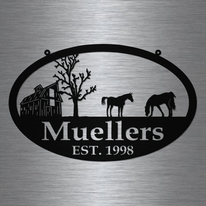 Metal Farm Sign Barn And Horse Personalized Family Name Metal Sign Housewarming Gift Wedding Gift Personalized Gift Metal Wall Art, Laser Cut Metal Signs Custom Gift Ideas