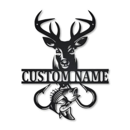 Deer Fish Hook Personalized Monogram Metal Wall Decor, Cut Metal Sign, Metal Wall Art, Metal House Sign Laser Cut Metal Signs Custom Gift Ideas