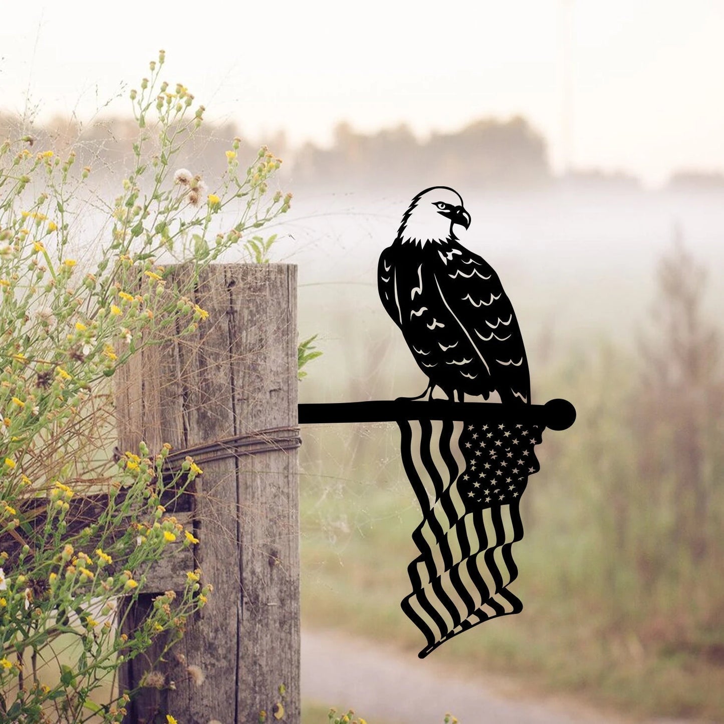 Bald Eagle American Flag Tree Stake, Steel Patriot Gift Laser Cut Metal Signs Custom Gift Ideas