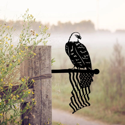 Bald Eagle American Flag Tree Stake, Steel Patriot Gift Laser Cut Metal Signs Custom Gift Ideas