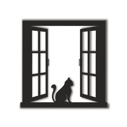 Cat Looking Out The Open Window Wall Art Decor Cut Metal Sign Laser Cut Metal Signs Custom Gift Ideas