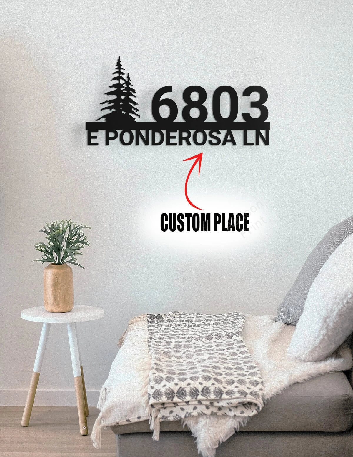 Custom Metal Home House Address Sign With Tree For Rock Or Wall