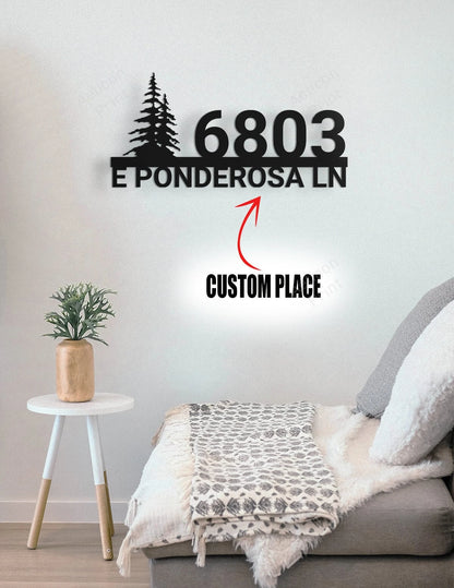Custom Metal Home House Address Sign With Tree For Rock Or Wall
