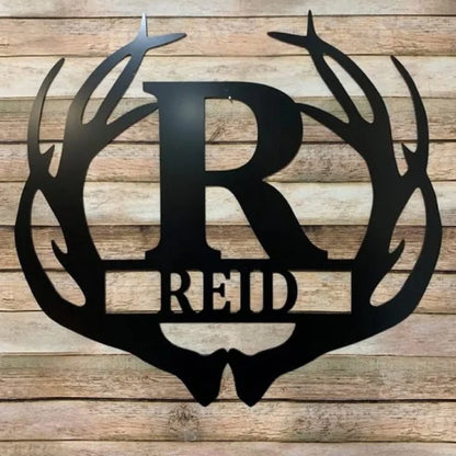 Deer Antlers Birthday Gift For Husband Wall Hanger Decor, Deer Antler Wall Decor For Men, Personalized Monogram Acm Metal Decor Laser Cut Metal Signs Custom Gift Ideas