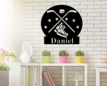 Custom Name Sign, Personalized Hockey Name Sign, Personalized Metal Name Sign, Hockey Wall Hanger, Nursery Decor, Sports Home Decor, Gift Laser Cut Metal Signs Custom Gift Ideas