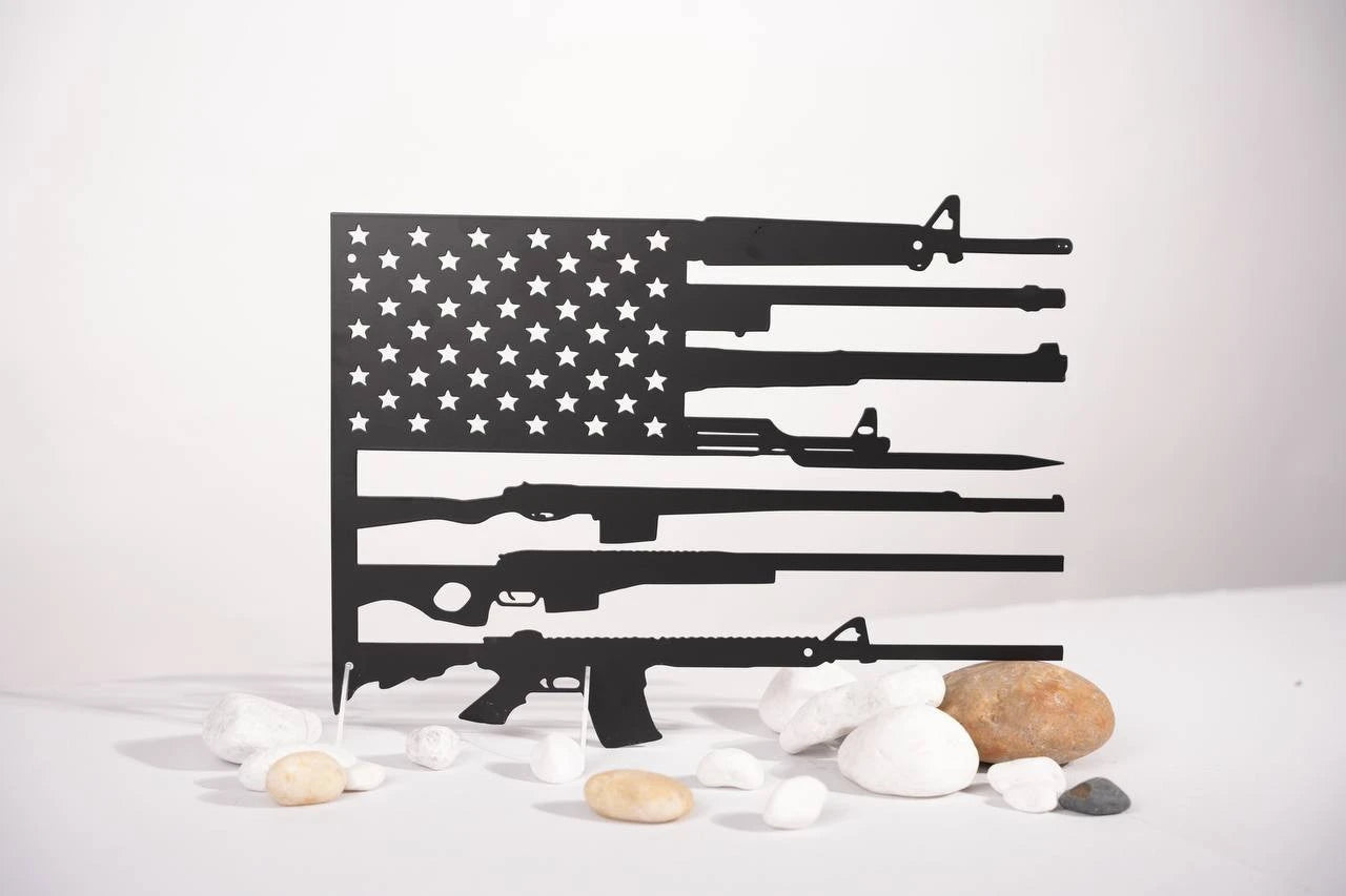 US Flag Military Guns Cut Metal Sign Laser Cut Metal Signs Custom Gift Ideas Best Veteran