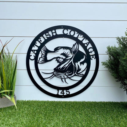 Metal Catfish Fishing Sign, Cut Metal Sign, Metal Wall Art, Metal House Sign Laser Cut Metal Signs Custom Gift Ideas