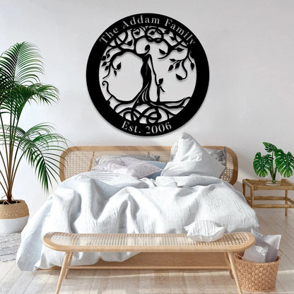 Customized Family Name And Est Date Tree Of Life Metal Art, Mother Nature Art Laser Cut Metal Signs Custom Gift Ideas