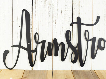 Custom Name Sign, Metal Wall Art, Outdoor Script Last Name Sign, Family Name Sign, Rustic Name Sign, Laser Cut, Matte Black Shown, Laser Cut Metal Signs Custom Gift Ideas