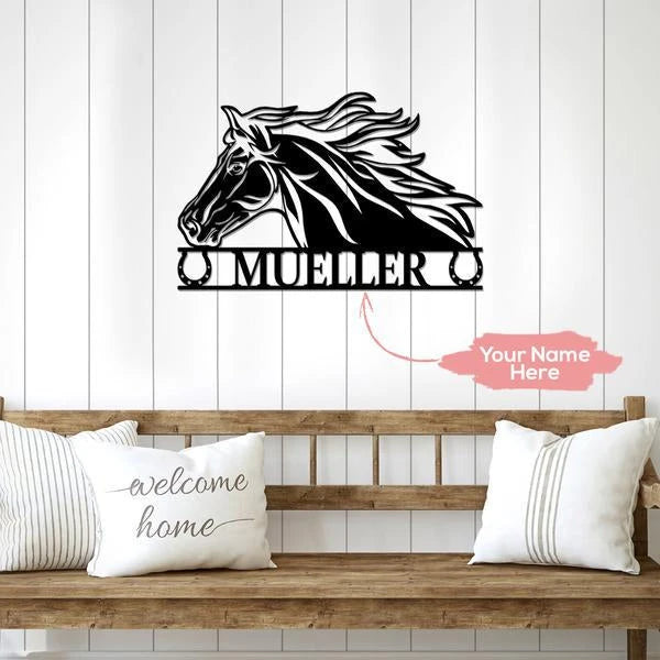 Horse Name Monogram Personalized Horse Metal Sign, Horseshoe Art, Western Decor, Initial Metal Sign, Housewarming Gift, Farmhouse Decor Metal Wall Art, Metal Laser Cut Metal Signs Custom Gift Ideas