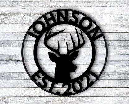 Deer Head Sign, Antler Decor, Deer Hunter Gift, Deer Camp Sign, Deer Name Metal Sign, Est Date Sign, Personalized Deer Sign, Deer Last Name Laser Cut Metal Signs Custom Gift Ideas