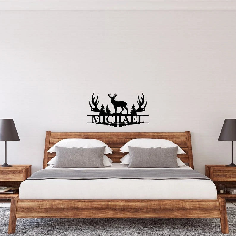 Deer Antler Name Sign Hunting Personalized Family Name Metal Sign Wedding Gift Birthday Gift Metal Monogram Sign Perso