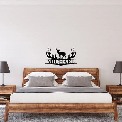 Deer Antler Name Sign Hunting Personalized Family Name Metal Sign Wedding Gift Birthday Gift Metal Monogram Sign Perso