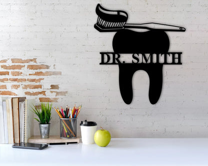 Personalized Dentist Name Metal Sign, Dentist Gift, Gift For Dentist, Doctor Dentist Office Decor, Metal Name Sign, Personalized Metal Name Laser Cut Metal Signs Custom Gift Ideas