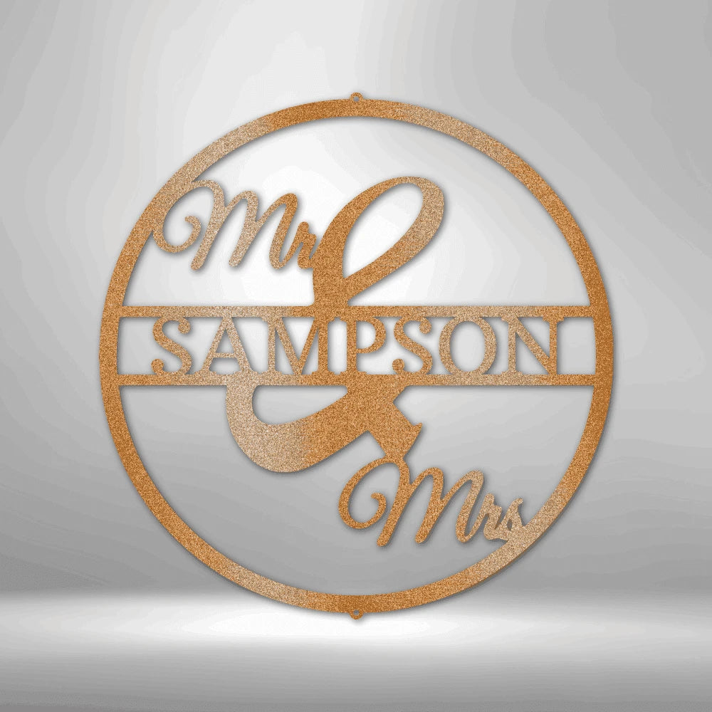 Personalized Mr and Mrs Circle Monogram Steel Art Wall Decor Metal Name Sign Laser Cut Metal Signs Custom Gift Ideas