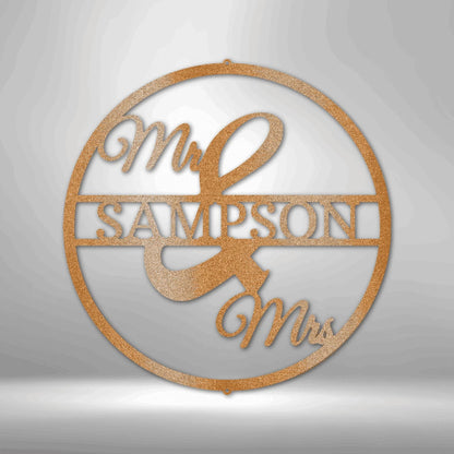 Personalized Mr and Mrs Circle Monogram Steel Art Wall Decor Metal Name Sign Laser Cut Metal Signs Custom Gift Ideas