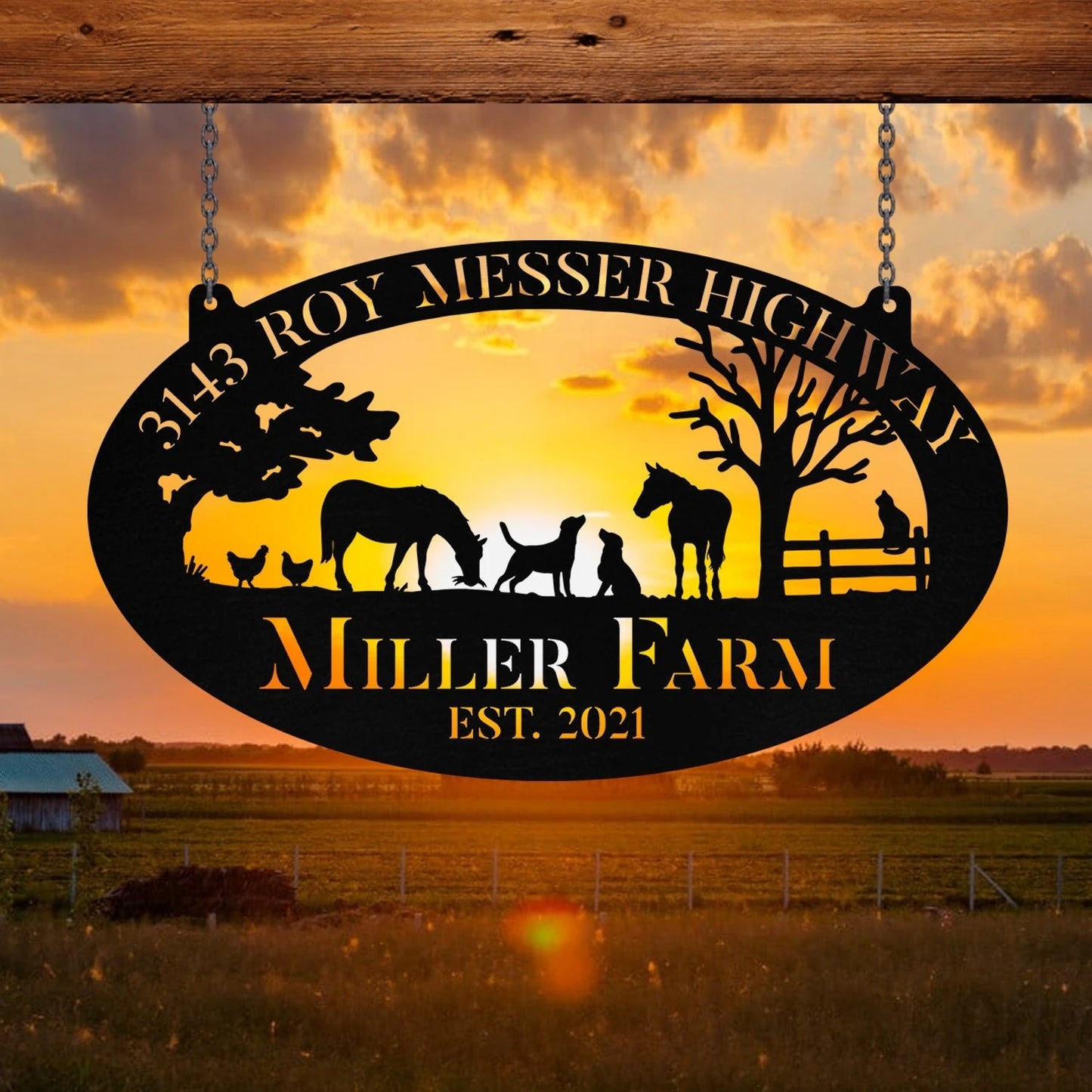 Personalized Metal Farm Sign Horse Dog Chicken Cat Monogram Custom Outdoor Farmhouse Ranch Stable Wall Decor Art Gift