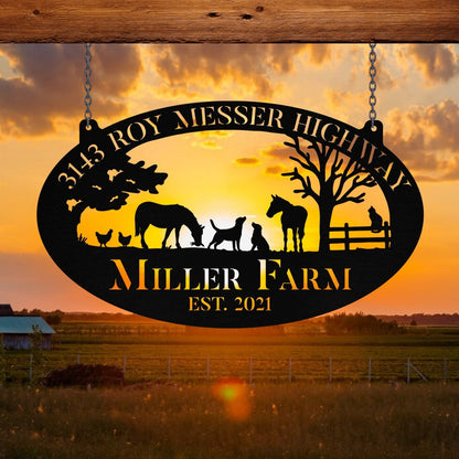 Personalized Metal Farm Sign Horse Dog Chicken Cat Monogram Custom Outdoor Farmhouse Ranch Stable Wall Decor Art Gift