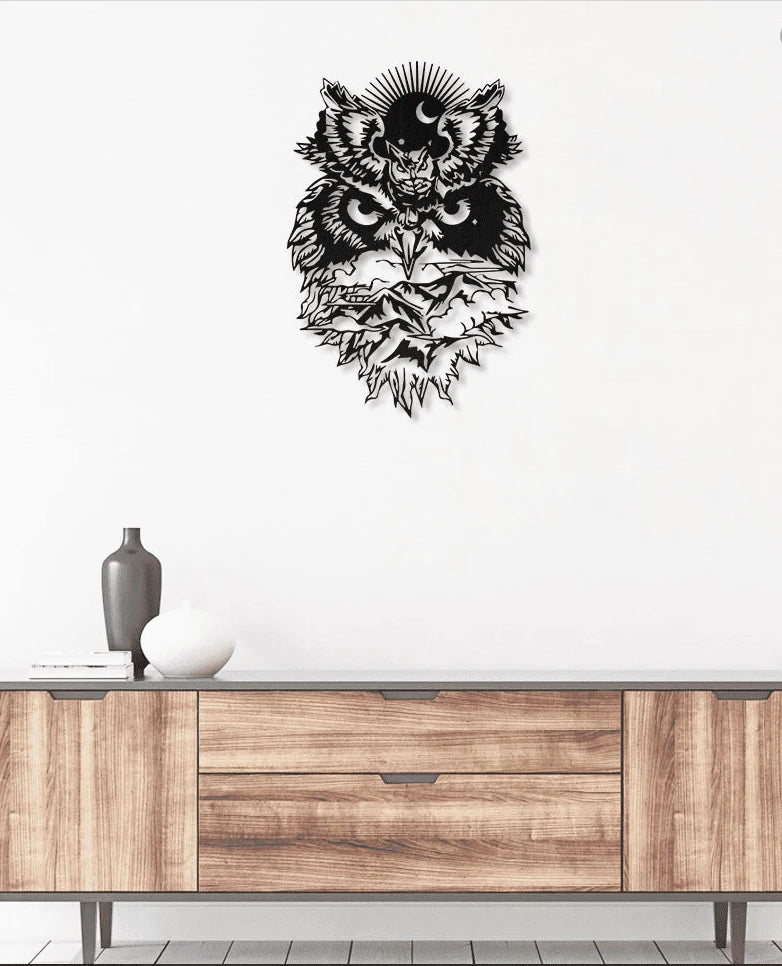 Sun and Moon Owl Metal House Sign